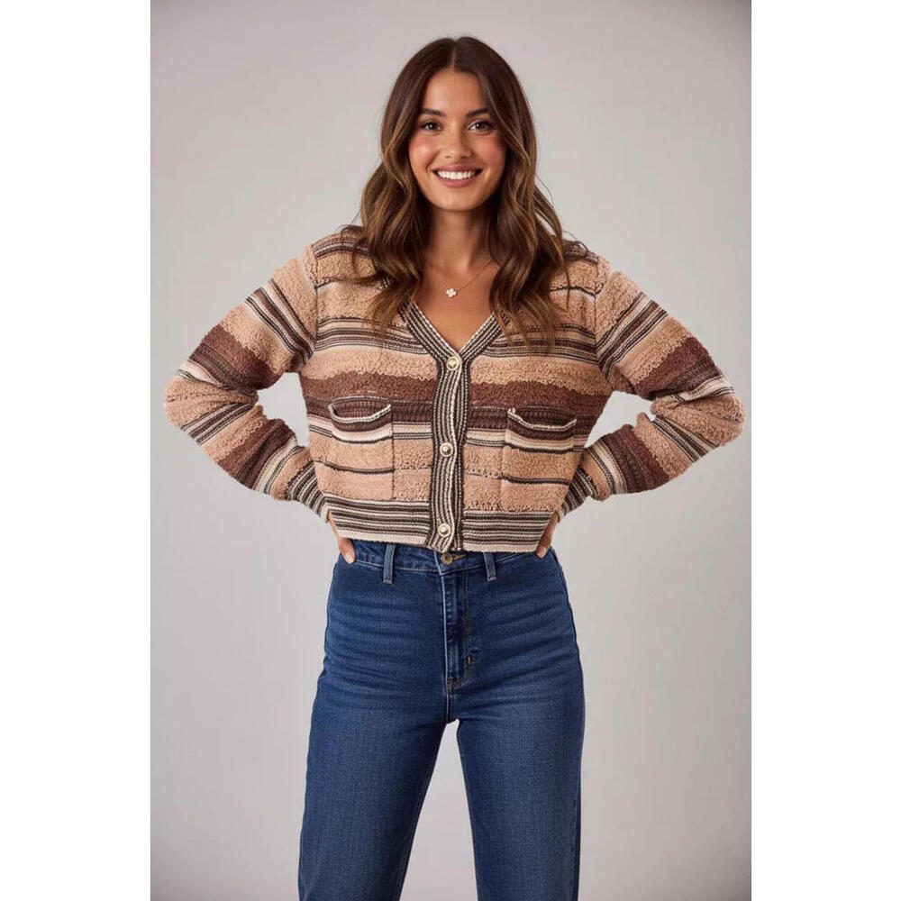 SO ME Textured Variegated Multi Color Cardigan